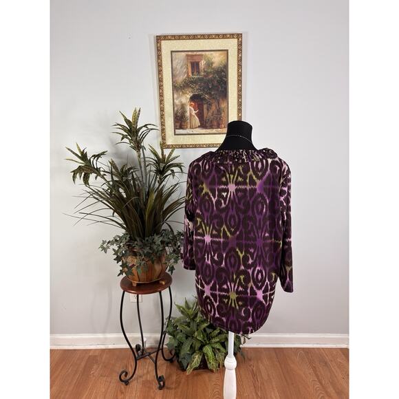 Multiples Women Top PXL 3/4 Sleeve Pullover Boho Tropical Vacation Resort Y2K - Picture 4 of 9